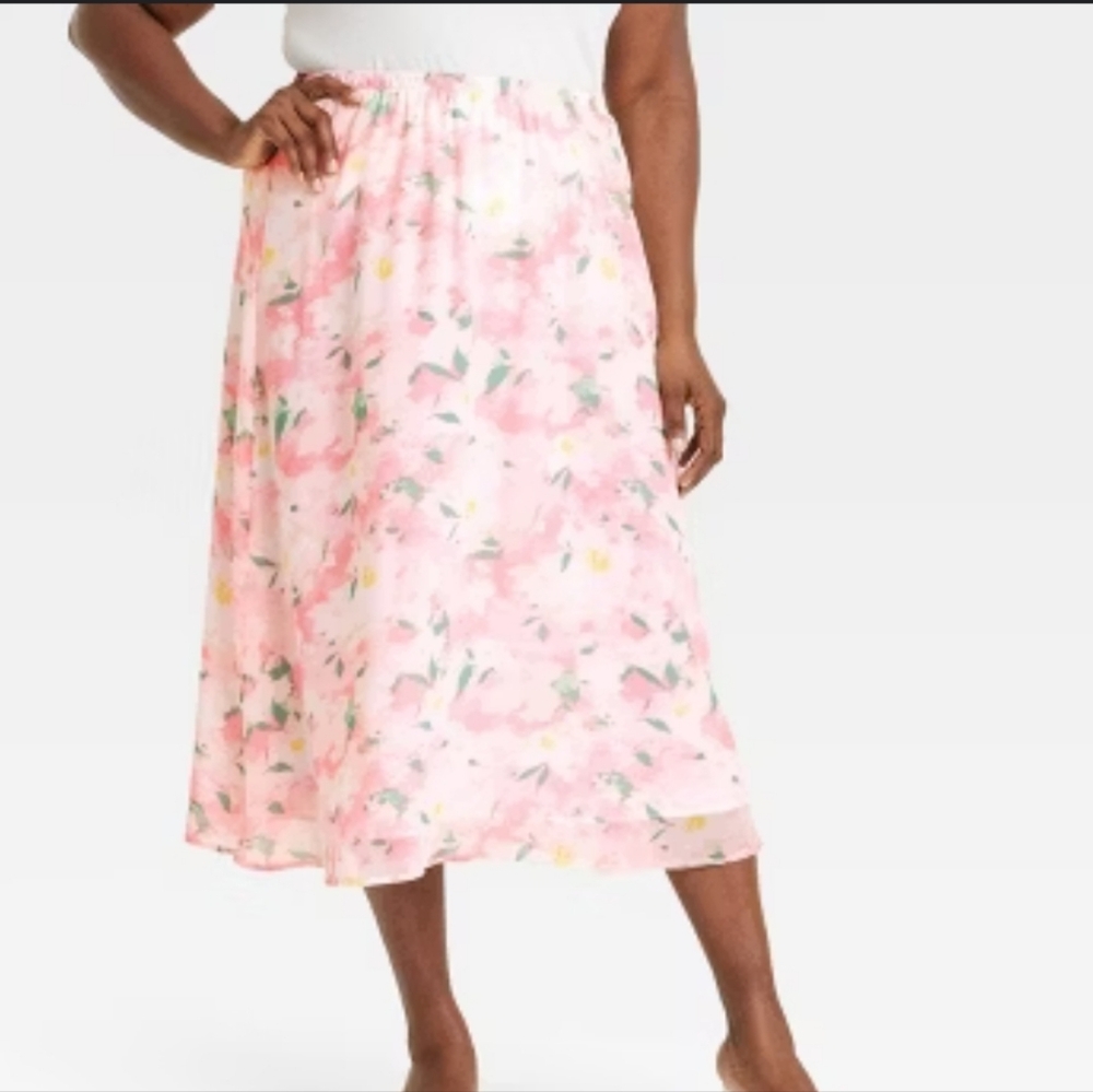 A New Day Womens Sheer Maxi A-Line Skirt Pink Floral Size XS